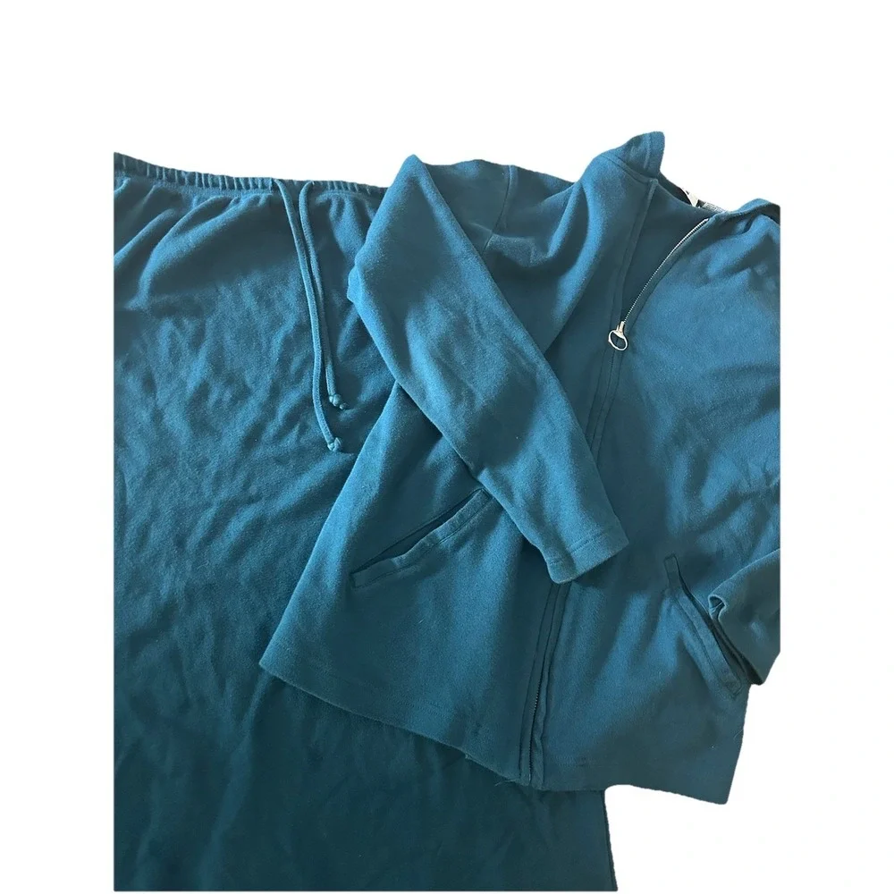Vintage Two Piece Zip Sweatshirt and‎ Drawstring Skirt Set Teal Medium + Large